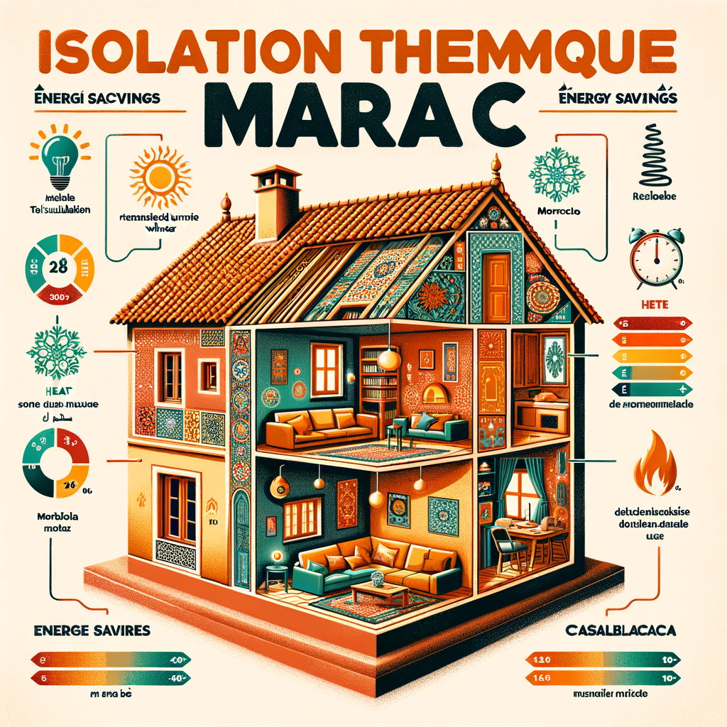 Cutaway illustration of a Moroccan house showing thermal insulation layers and energy-saving features for climate comfort.