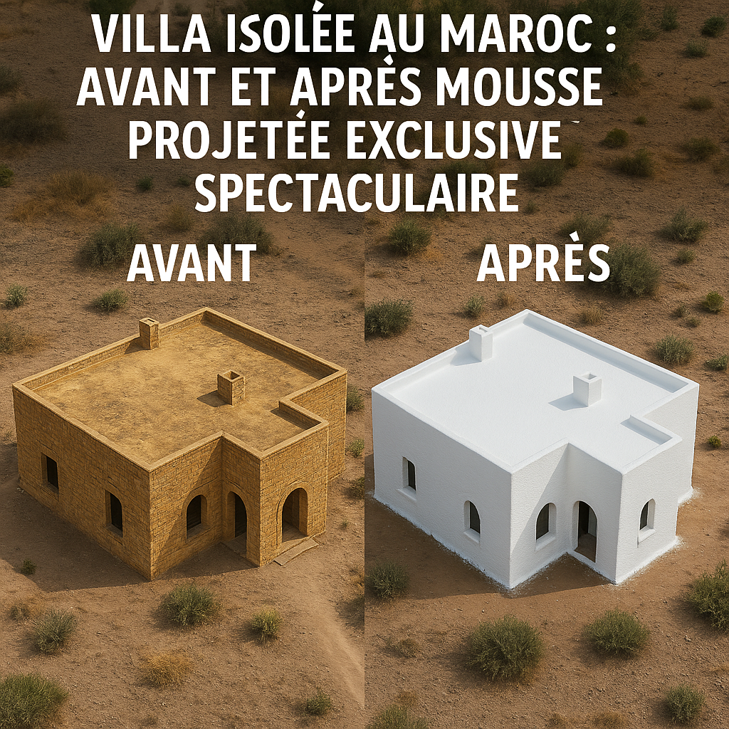Illustration of Villa isolée au Maroc : avant et après mousse projetée exclusive spectaculaire